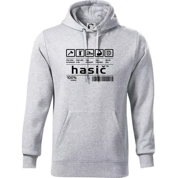 Pánská mikina Čárový kód - Hasič - Mikina pánská Cape s kapucí - 5XL ( Světlešedý Melír )