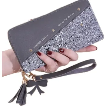 Peněženka Dlouhá lesklá dámská peněženka na karty | peněženka, pouzdro - Šedá