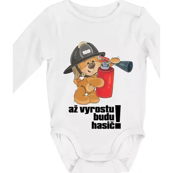 Kojenecký body Až vyrostu budu hasič - Body kojenecké s dlouhým rukávem - Dlouhý r. do 3 měs ( Bílá )