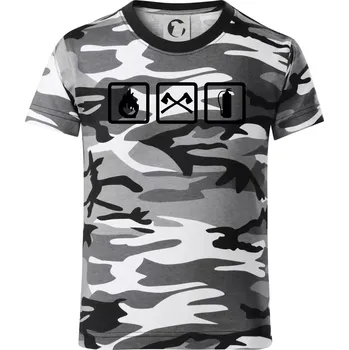 Chlapecké tričko Hasiči 3 loga - Dětské maskáčové triko - 104-110cm / 3-4 roky ( Šedý maskáč )