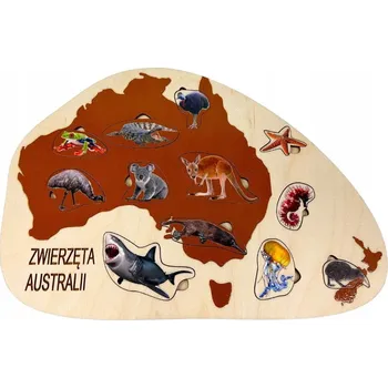 Dřevěná hračka Zvířata Austrálie, dřevěné puzzle se zvířátky, dřevěný kontinent