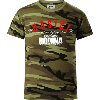 Chlapecké oblečení Hasiči, pro někoho obyčejné slovo, pro nás rodina - Dětské maskáčové triko - 104-110cm / 3-4 roky ( Zelený maskáč )