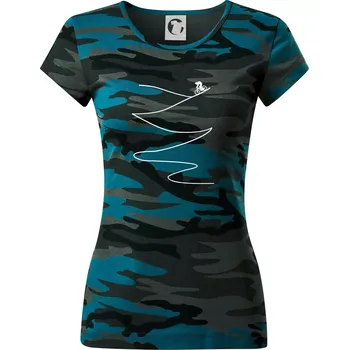 Dámské tričko Cyklo sjezd z kopce - Dámské maskáčové triko - L ( Petrolejová maskáč )