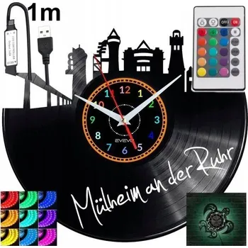 Hodiny Mulheim an der Ruhr Nástěnné Hodiny s LED RGB Podsvícením na Dálkové Ovládání - Vinylová Deska