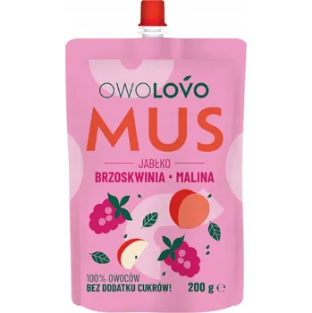 Bonbon OWOLOVO PREMIUM ovocné pyré JABLKO BROSKVE MALINA 200g PŘÍCHUŤ 3 ovoce