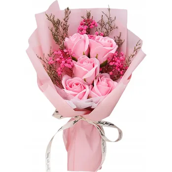 umělá květina Kytice z mýdlových květin Realistický dárek na Valentýna pro Den matek Růžová růže