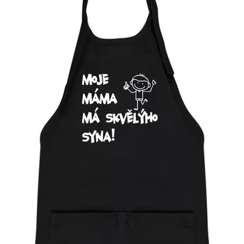 Kuchyňská zástěra Moje máma má skvělýho syna - Dětská zástěra na vaření - Univerzální velikost ( Černá )
