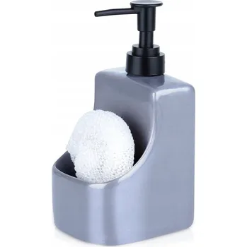 Dávkovač mýdla Dávkovač tekutiny na nádobí s nádobkou na houbičku a houbičkou, keramický, šedý