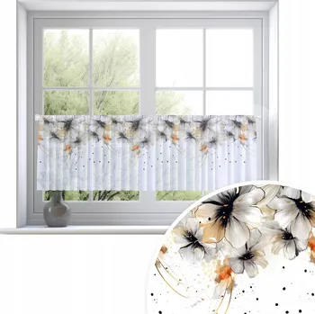 Záclona VITRÁŽOVÁ ZÁCLONA HOTOVÁ ZÁCLONA BÍLÁ VOÁL 150X50 CM Z VOÁLU KVĚTINY VZOR 202