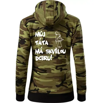 Dámská mikina Můj táta má skvělou dceru - Dámská mikina trendy zipper s kapucí - S ( Zelený maskáč )