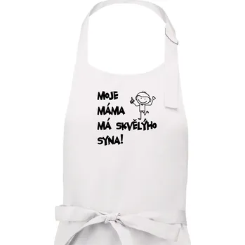 Kuchyňská zástěra Moje máma má skvělýho syna - Pánská zástěra na vaření - Univerzální velikost ( Bílá )