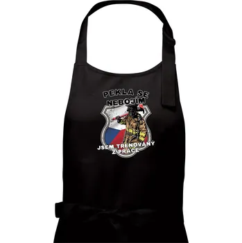 Kuchyňská zástěra Hasič jsem trénovaný z práce - Pánská zástěra na vaření - Univerzální velikost ( Černá )