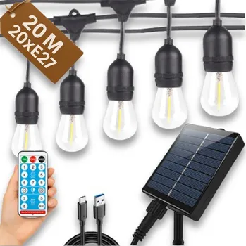 Venkovní osvětlení SOLÁRNÍ ZAHRADNÍ GIRLANDA SVĚTELNÁ ŘETĚZ SOLÁRNÍ LAMPY 20M 20 LED ŽÁROVEK DÁLKOVÝ OVLADAČ