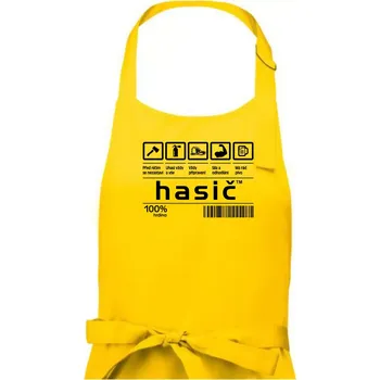 Kuchyňská zástěra Čárový kód - Hasič - Pánská zástěra na vaření - Univerzální velikost ( Žlutá )