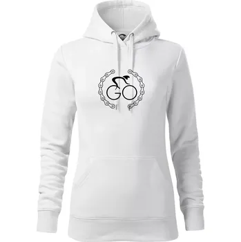 Dámská mikina Logo cyklisty a řetěz - Mikina dámská Cape s kapucí - XS ( Bílá )