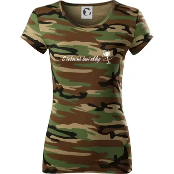 Dámské tričko S tebou mě baví sklep - Dámské maskáčové triko - XS ( Hnědý maskáč )