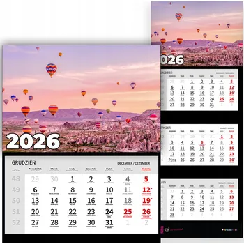 Kalendář Kalendář Trojdílný Rok 2026 Měsíční Nástěnný Kancelářský Balón Mix Vzorů