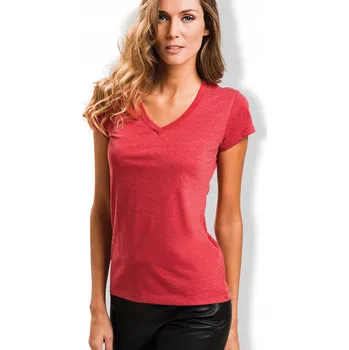 Dámské tričko Klasické dámské bavlněné tričko s výstřihem do V červené barvy, krátký rukáv, velikost L