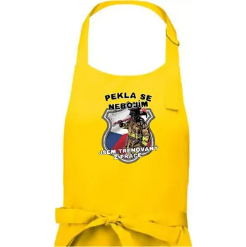 Kuchyňská zástěra Hasič jsem trénovaný z práce - Pánská zástěra na vaření - Univerzální velikost ( Žlutá )