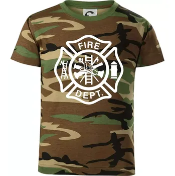 Fire dept. logo - Dětské maskáčové triko - 146 cm/10 let ( Hnědý maskáč )