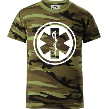 Chlapecké oblečení Rescue logo samostatné kulaté - Dětské maskáčové triko - 104-110cm / 3-4 roky ( Zelený maskáč )