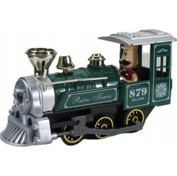 Vláček a vláčkodráha ČERVENÁ KLASICKÁ LOKOMOTIVA S MAŠINFÍROU A ZLATÝMI PRVKY