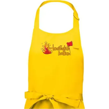 Kuchyňská zástěra Hasičská holka - oheň a sekera - Dámská zástěra na vaření - Univerzální velikost ( Žlutá )