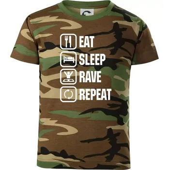 Eat sleep rave repeat - Dětské maskáčové triko - 146 cm/10 let ( Hnědý maskáč )