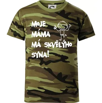 Moje máma má skvělýho syna - Dětské maskáčové triko - 122 cm/6 let ( Zelený maskáč )