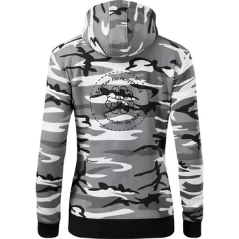 Dámská mikina Idiotovi nic nevysvětlíš, ale on vysvětlí vše tobě - Dámská mikina trendy zipper s kapucí - S ( Šedý maskáč )