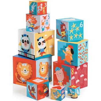 Djeco: Pyramida věž z kostek PLÁŽ 12m+