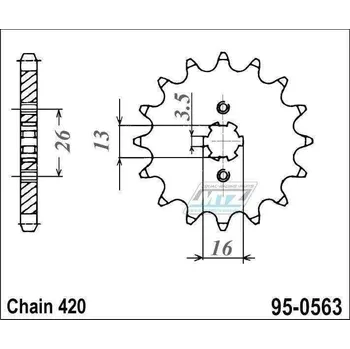 Kolečko řetězové (pastorek) 0563-11zubů MTZ - Yamaha DT50+RD50+DTR50 + Suzuki RM50+RM60+TS50 + GT50+GSXR50 + PV50+OR5+JR50+LT50 + AP50+AC50+ALT50 + RV50+FR50+DR50+ZR50 + R70+R80+M75+S75 + Kawasaki KDX 95-0563-11