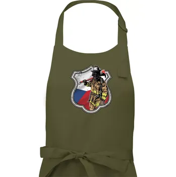 Kuchyňská zástěra Hasič erb - Česká vlajka - Dámská zástěra na vaření - Univerzální velikost ( Khaki )