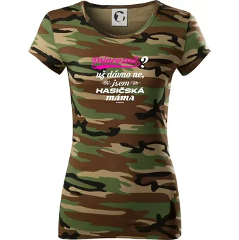 Dámské tričko Princezna už dávno ne - Hasičská máma - Dámské maskáčové triko - XS ( Hnědý maskáč )