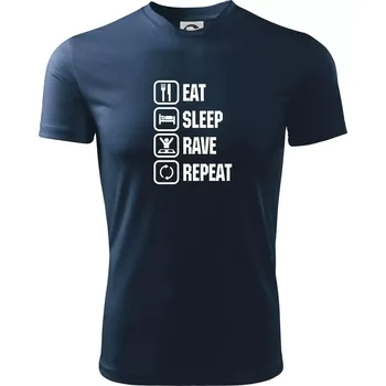 Pánské tričko Eat sleep rave repeat - Pánské triko Fantasy sportovní (dresovina) - L ( Námořní modrá (velmi tmavá - téměř černá) )