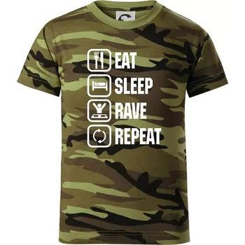 Chlapecké oblečení Eat sleep rave repeat - Dětské maskáčové triko - 104-110cm / 3-4 roky ( Zelený maskáč )