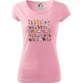 Dámské tričko Triko plné zvířátek - Dámské triko Pure - XS ( Růžová )