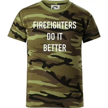 Chlapecké oblečení Firefighters Do It Better - Dětské maskáčové triko - 146 cm/10 let ( Zelený maskáč )