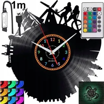 Hodiny Amsterdam Nástěnné Hodiny LED RGB S Dálkovým Ovládáním - Vinylová Deska - Moderní Design