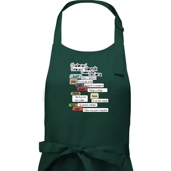 Kuchyňská zástěra Chatovací slovník moderního seniora (Běžící češtinář) - Pánská zástěra na vaření - Univerzální velikost ( Lahvově zelená )