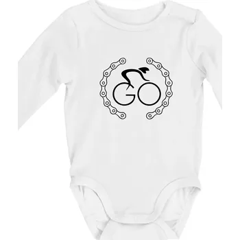Logo cyklisty a řetěz - Body kojenecké s dlouhým rukávem - Dlouhý r. 3-6 měs ( Bílá )