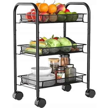 regál Mobilní regál Ruhhy kovový černý 3-patrový s kolečky