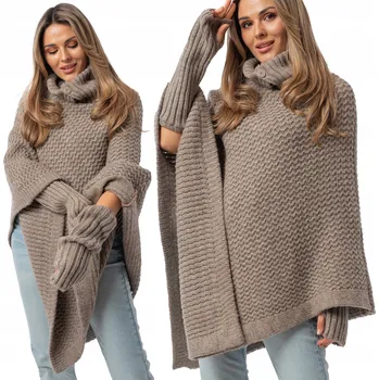 Dámský svetr Setin dámský svetr hnědý oversize do půlky stehen, univerzální velikost