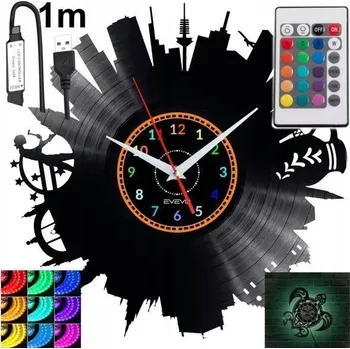 Hodiny Frankfurt Nástěnné Hodiny LED RGB Podsvícené Dálkové Ovládání Vinylová Deska Moderní