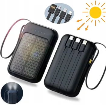 Powerbanka SOLÁRNÍ POWERBANKA 10 000 mAh 4v1 S KABELY Lightning, USB-C, Micro USB