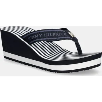 Dámské žabky Žabky Tommy Hilfiger TH STRIPES WEDGE BEACH SANDAL dámské, tmavomodrá barva, na klínku, FW0FW08521 59X, EUR 40