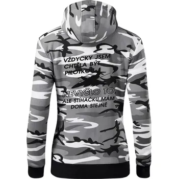 Dámská mikina Chtěla jsem být pilotkou stíhačku mám doma - Dámská mikina trendy zipper s kapucí - XL ( Šedý maskáč )
