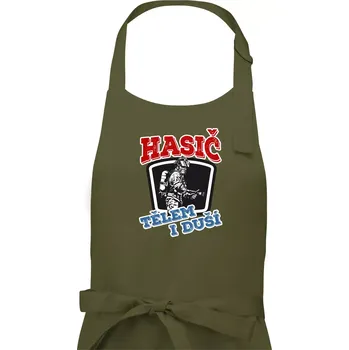Kuchyňská zástěra Hasič tělem i duší - Pánská zástěra na vaření - Univerzální velikost ( Khaki )