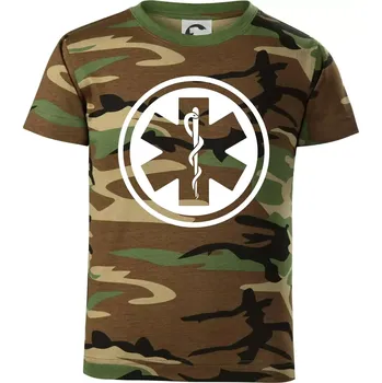 Chlapecké tričko Rescue logo samostatné kulaté - Dětské maskáčové triko - 104-110cm / 3-4 roky ( Hnědý maskáč )