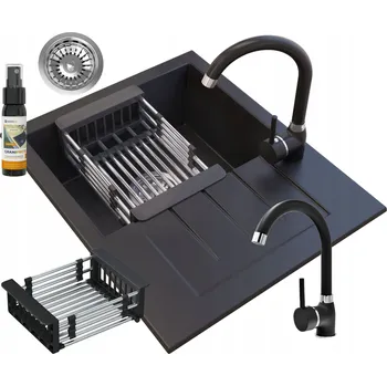 Granitový dřez Dřez Granitan Milano jednokomorový granitový černý s odkapávačem